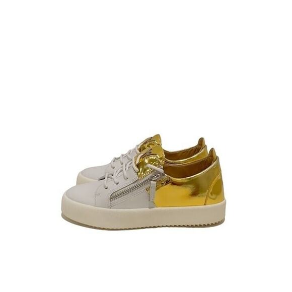 Giuseppe Zanotti White Gold Double Zip Low Top Sneakers - Picture 2 of 7
